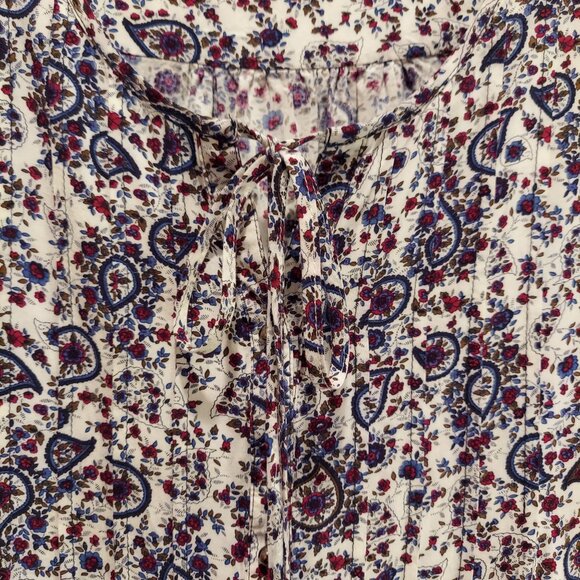 Daniel Rain Blouse womens 1x Peasant roll tab floral tie tassels silver buttons - Picture 4 of 15